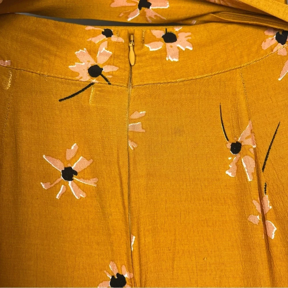 Faithfull The Brand Kamares Botany mustard yellow floral ruffle hem skirt, XS.